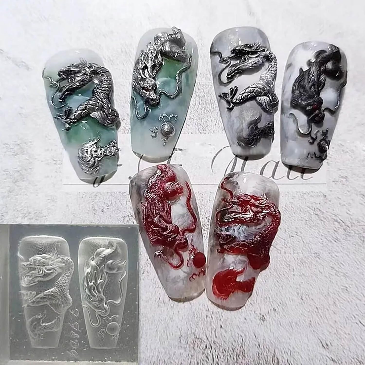 Premium DIY Silicone Nail Stamping Plates - Dragon & Snake Design Nail Art Carving Molds for Professional Manicures | Reusable Nail Stamping Templates for Hands & Feet | Perfect for Home Salons, Nail Art Enthusiasts & Professional Nail Technicians