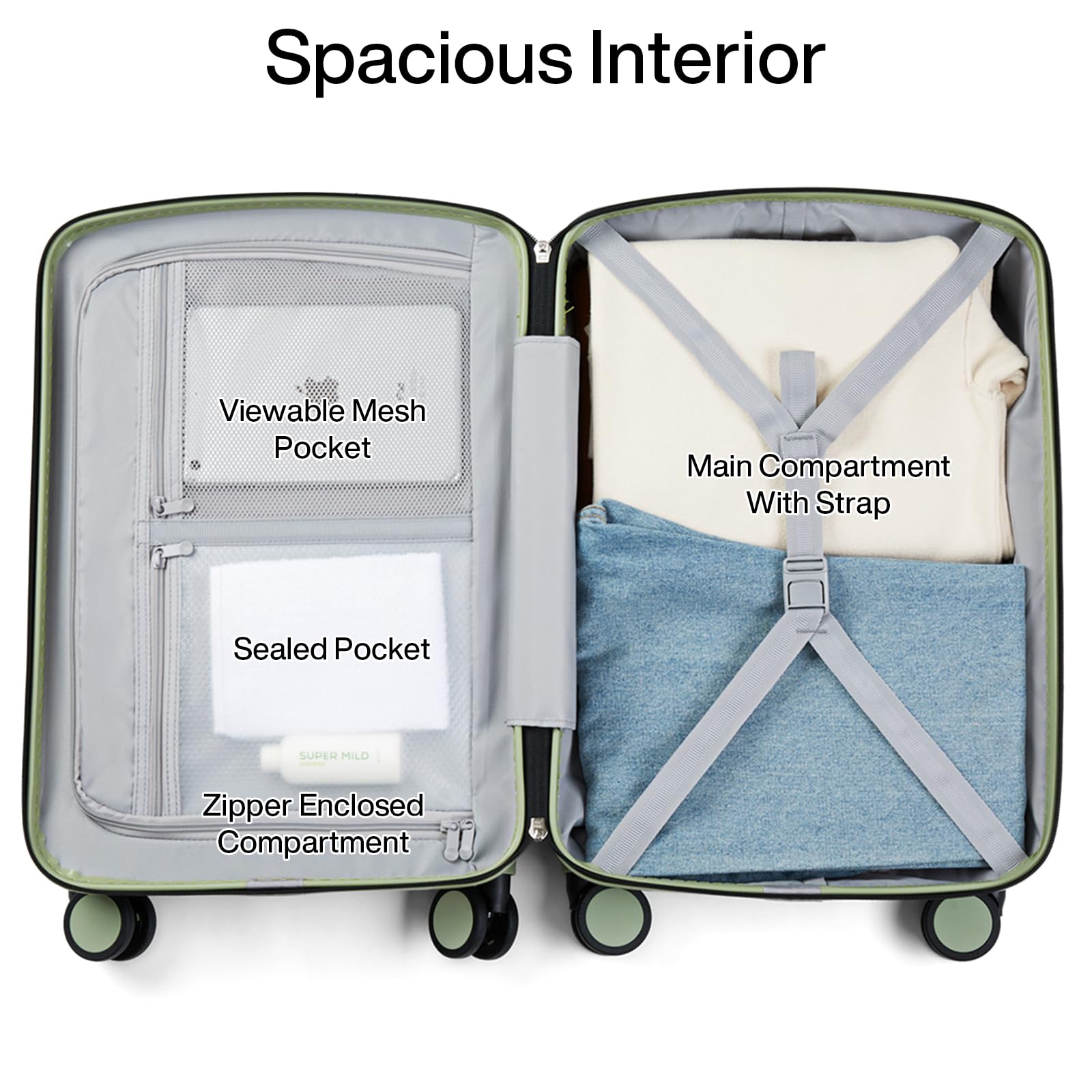Hanke 3-Piece Hard Shell Luggage Set with Spinner Wheels - 20/24/28 Inch Lightweight TSA Approved Suitcases for Air Travel - Extra Large Checked & Carry On Bags (Bamboo Green) - Perfect for Family Vacations, Business Trips & International Travel
