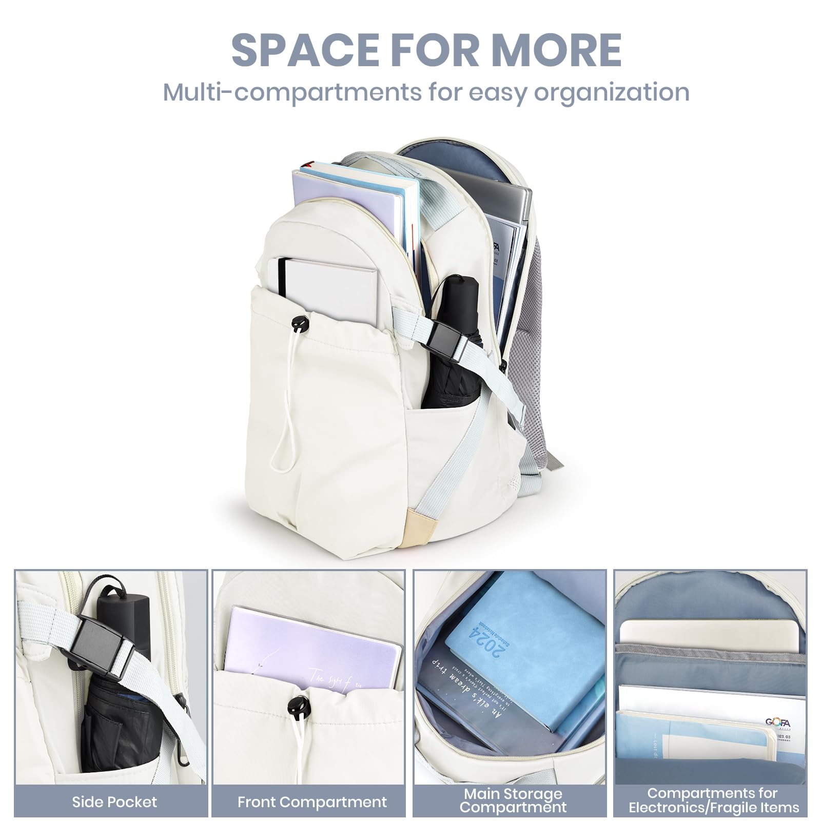Stylish Beige Casual Backpack for Women - 15.6 Inch Laptop Backpack, College Bookbag, Travel Daypack - Perfect for School, Work, Commuting & Weekend Getaways