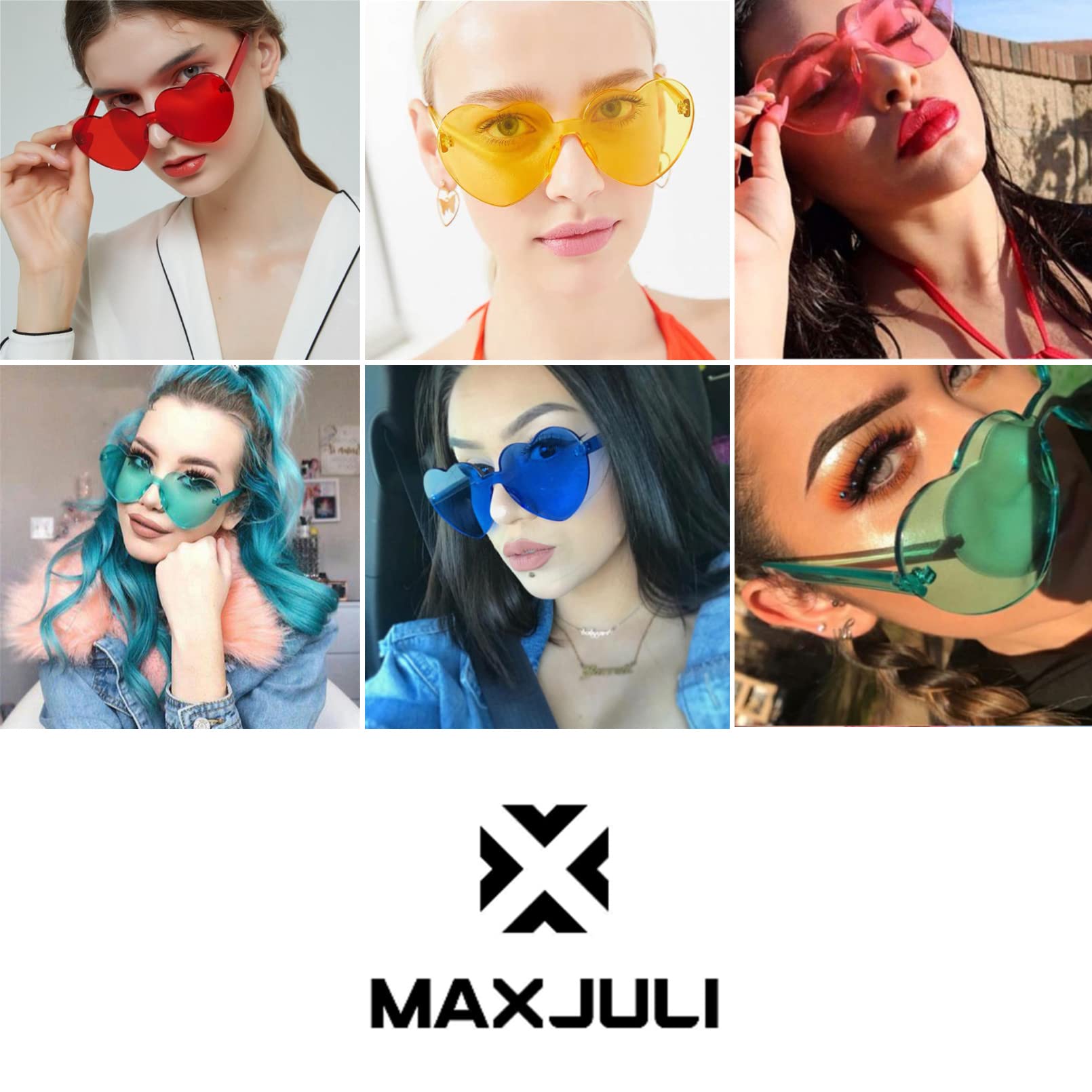 MAXJULI Heart-Shaped Sunglasses for Women & Girls - UV Protection, Neon Party Shades, Fashion Accessories - Perfect for Beach, Pool, and Summer Outings