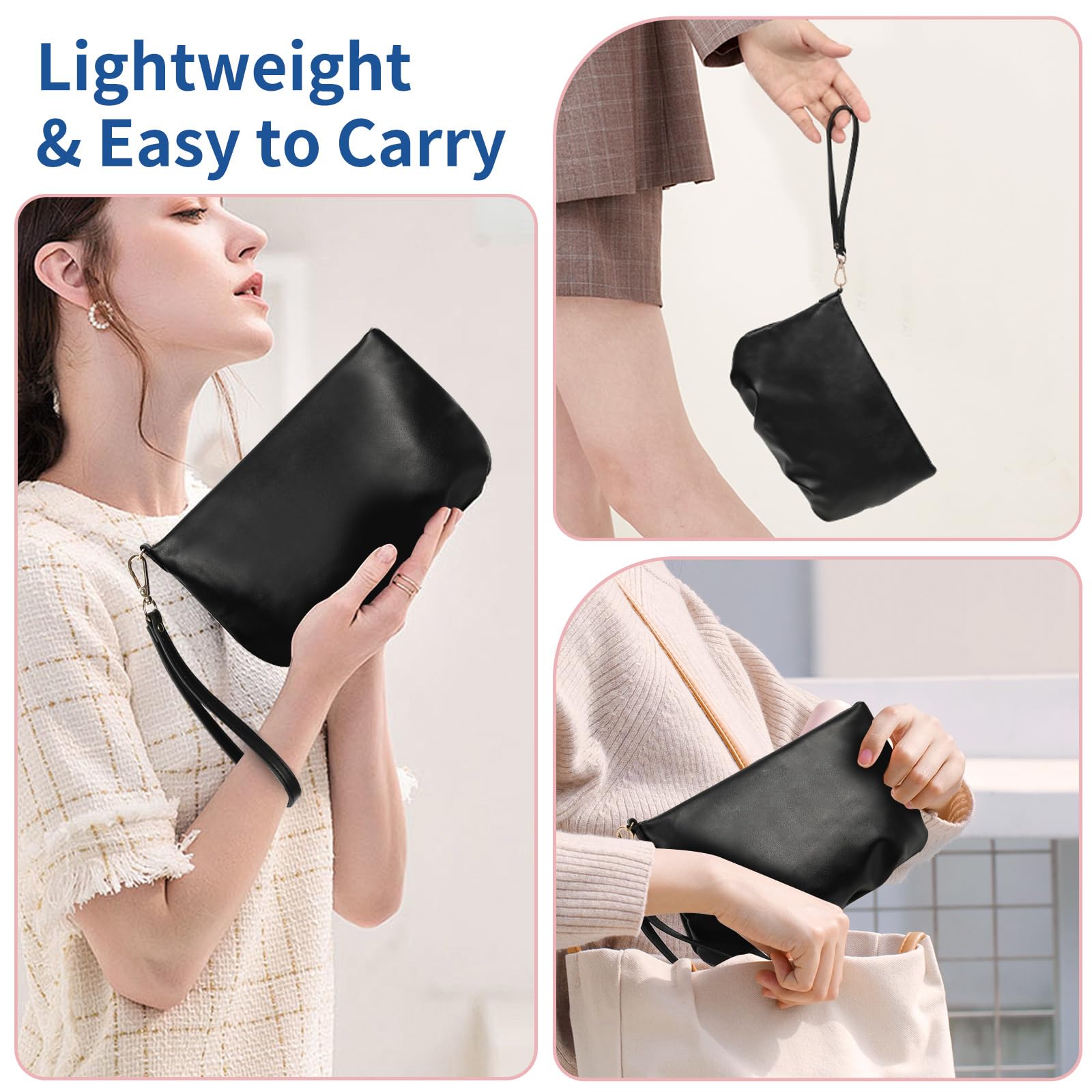 Small Makeup Bag for Women | Waterproof PU Leather Travel Cosmetic Organizer | Portable Cute Makeup Pouch for Cosmetics & Toiletries | Perfect for Travel, Gym & Daily Use (Black)