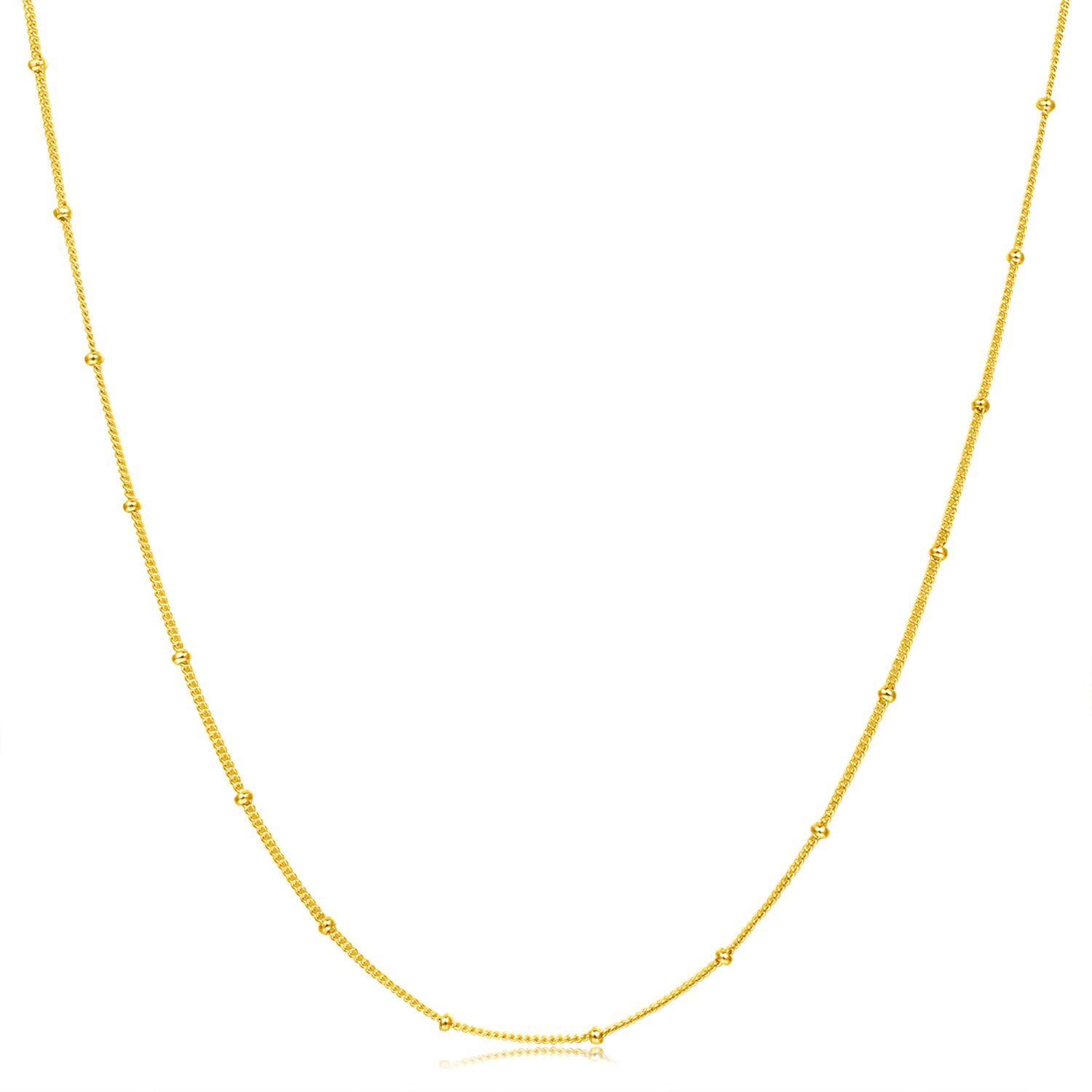 Sterling Silver Beaded Chain Satellite Necklace - 12 Inch Dainty Jewelry for Women, Perfect for Everyday Wear & Gift Giving