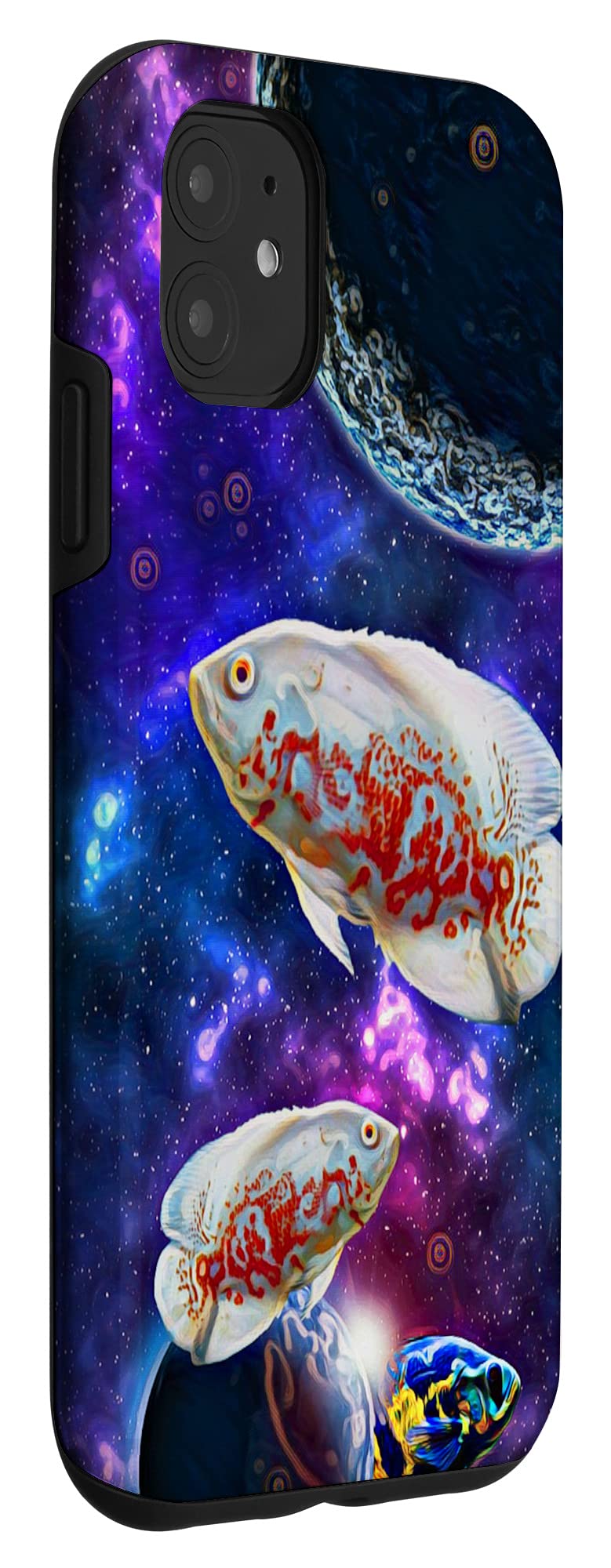 iPhone 11 Case - Oscar Cichlid Fish Planets Galaxy Monster Design for Aquarium Lovers | Protective Phone Cover for Daily Use, Travel & Gifts