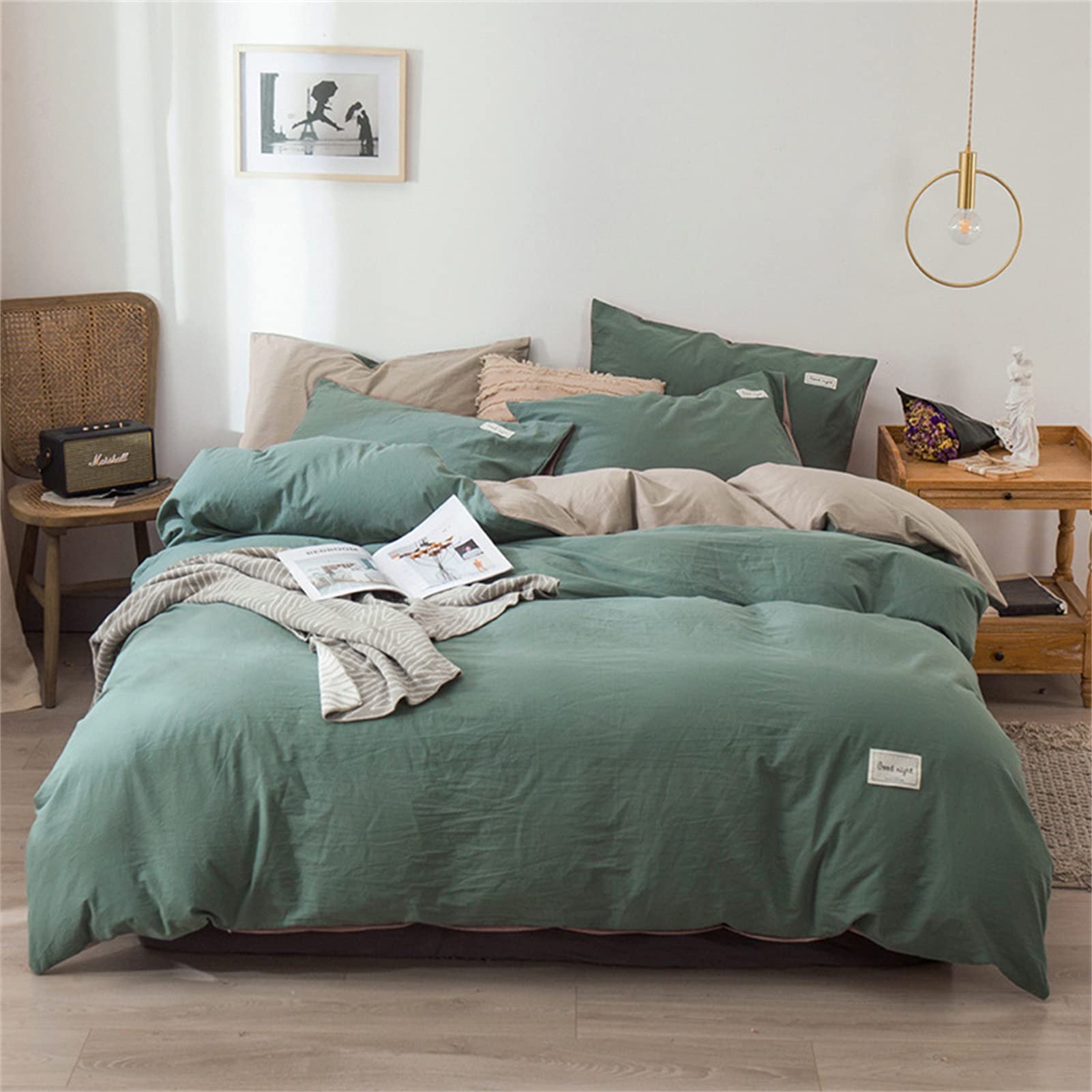 4 Piece Cotton Comforter Set - Breathable Soft Solid Color Double Bed Quilt Cover with Zipper | 180x200cm | Perfect for Home, School & Dormitory | Cozy Bedroom Essentials for All Seasons