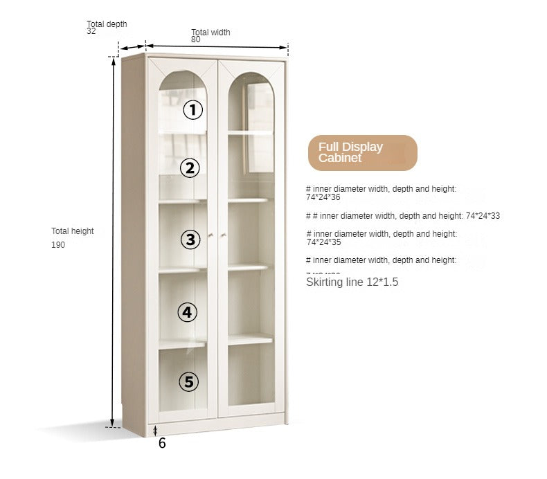 French Cream Style Poplar Solid Wood Bookcase with Glass Door - Whole Wall Combination for Living Room, Office & Library Storage