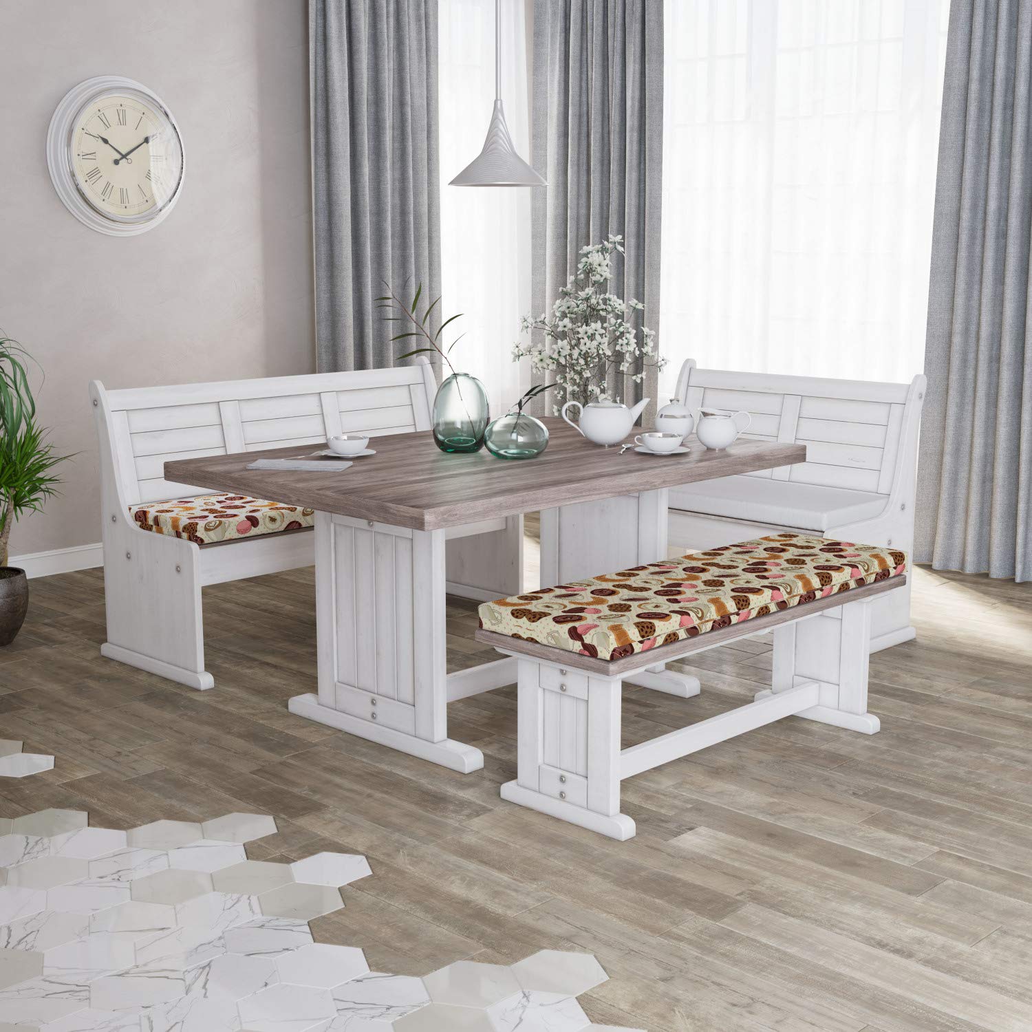 Ambesonne 2-Piece Dessert Bench Cushion Set - Patisserie Theme with Chocolate Donut, Cookie, Latte & Croissant Print, 45