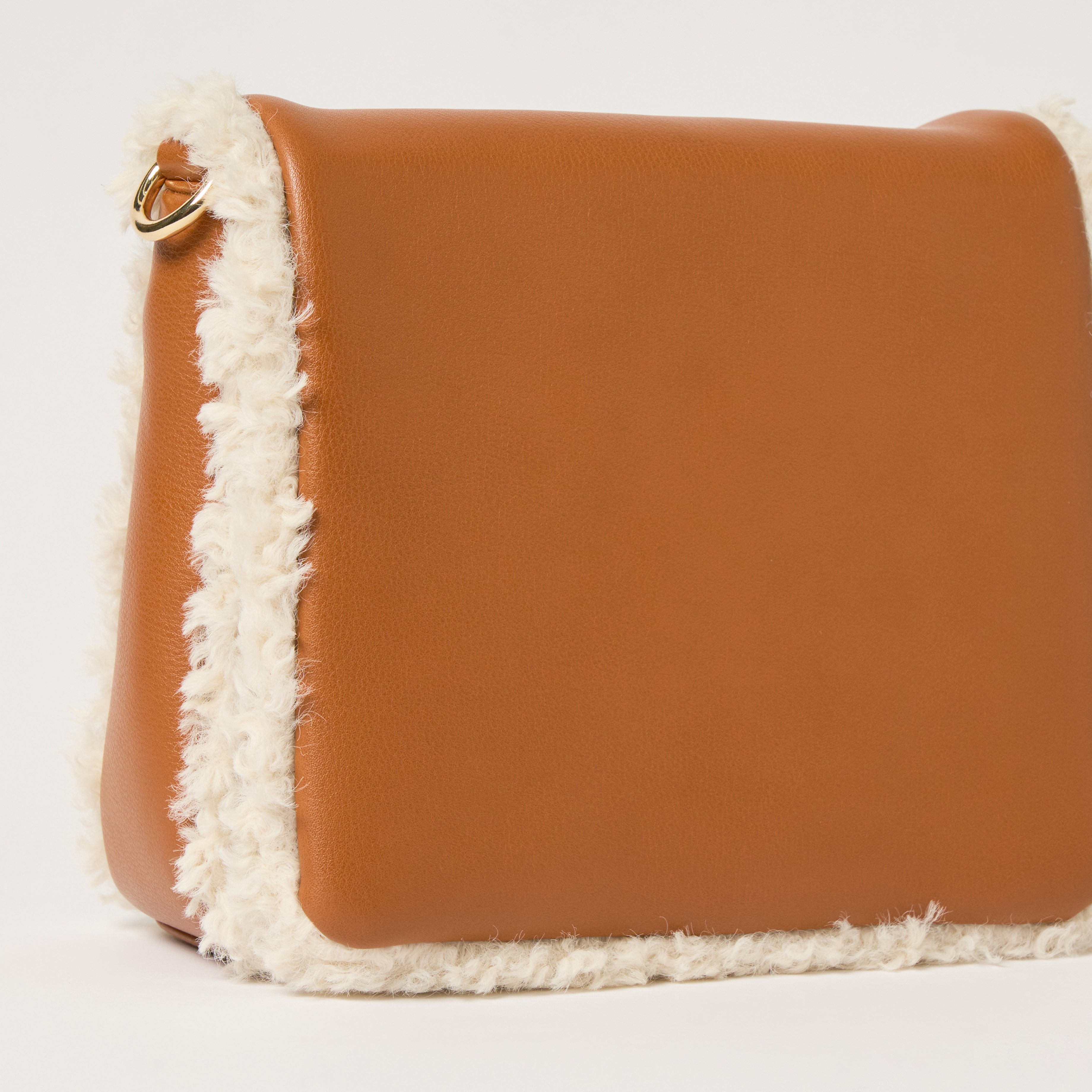 Premium Genuine Shearling Crossbody Bag in Tan - Stylish & Cozy for Winter Fashion, Travel & Everyday Use