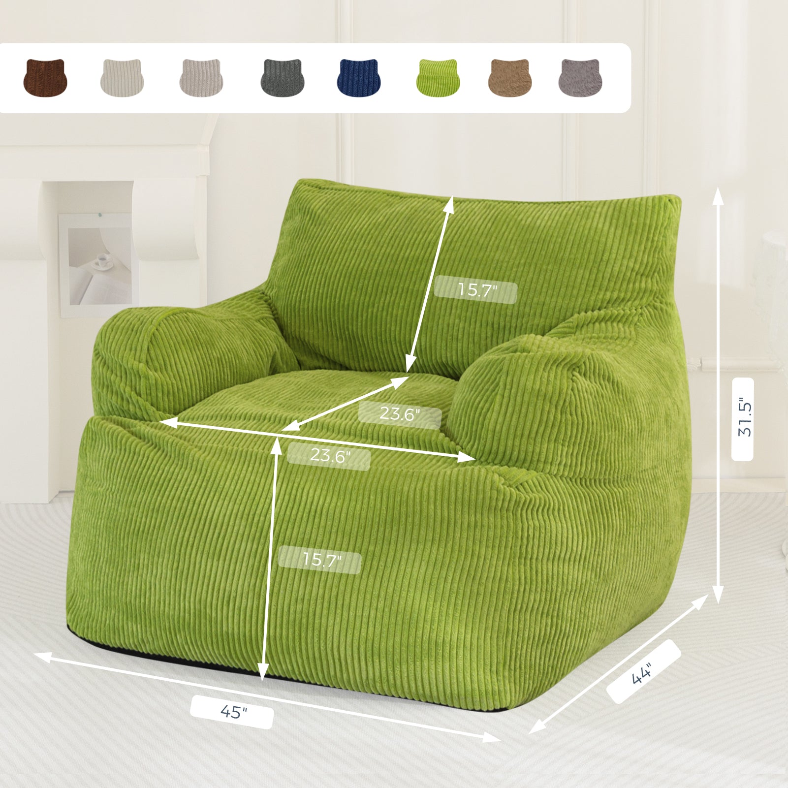 MAXYOYO Giant Bean Bag Chair - Oversized Stuffed Bean Bag Couch for Living Room, Bedroom & Game Room - Soft Green Comfortable Lounger for Adults & Teens - Perfect for Relaxing, Gaming & Movie Nights