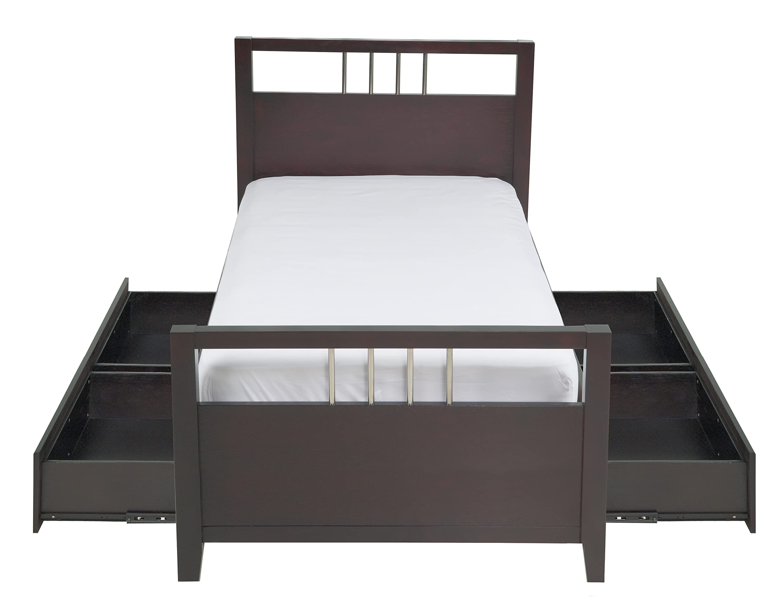 Modus Furniture Solid Wood 2-Side Storage King Bed Frame with Underbed Drawers, Espresso Finish - Perfect for Small Bedrooms & Guest Rooms Storage Solutions