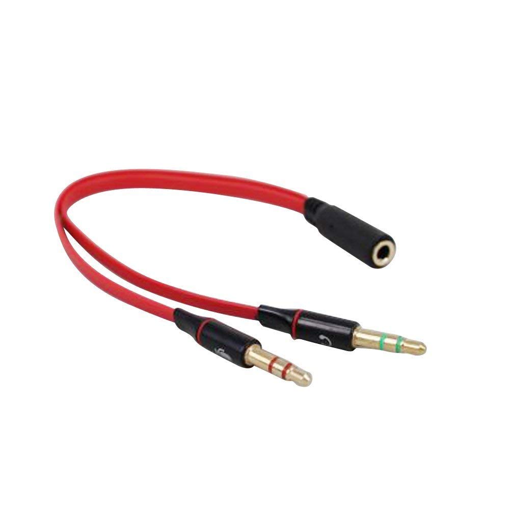 3.5mm Headphone Splitter - Female to Dual Male Audio Y Cable for PC, Smartphone, Laptop - Upgraded Red Adapter for Gaming, Music, and Conference Calls