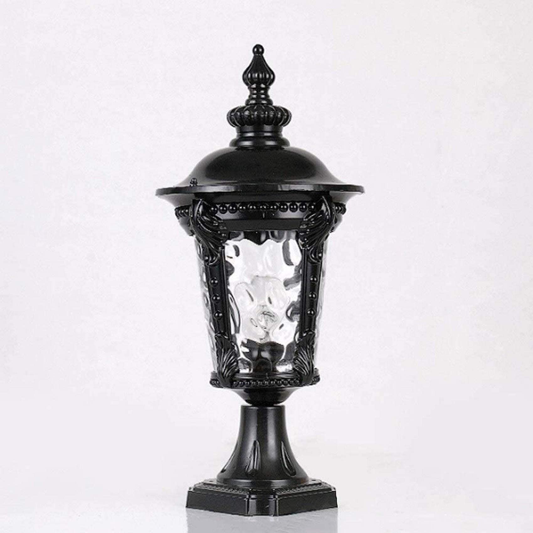 IP55 Waterproof Outdoor Column Lamp - Classic Retro Water Pattern Glass Lantern with Aluminum Metal Post for Pillar Light | Perfect for Park, Patio, Courtyard & Villa Decoration