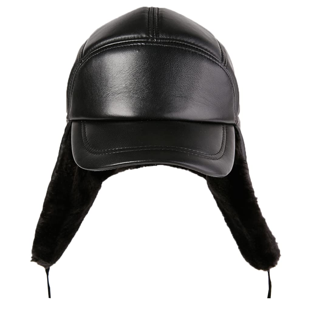 Men's & Women's Winter Aviator Hat with Ear Flaps - Windproof Waterproof Leather Pilot Hat (Size 57-58cm) for Cold Weather, Outdoor Activities & Snow Sports