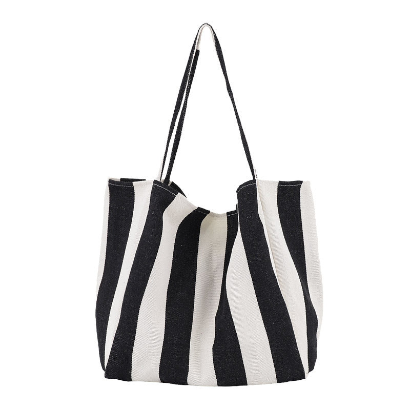 Stylish Striped Canvas Tote Bag for Women - Large Capacity Fashion Shoulder Bag - Durable Casual Shopping Tote - Perfect for Groceries, Beach Trips & Daily Essentials