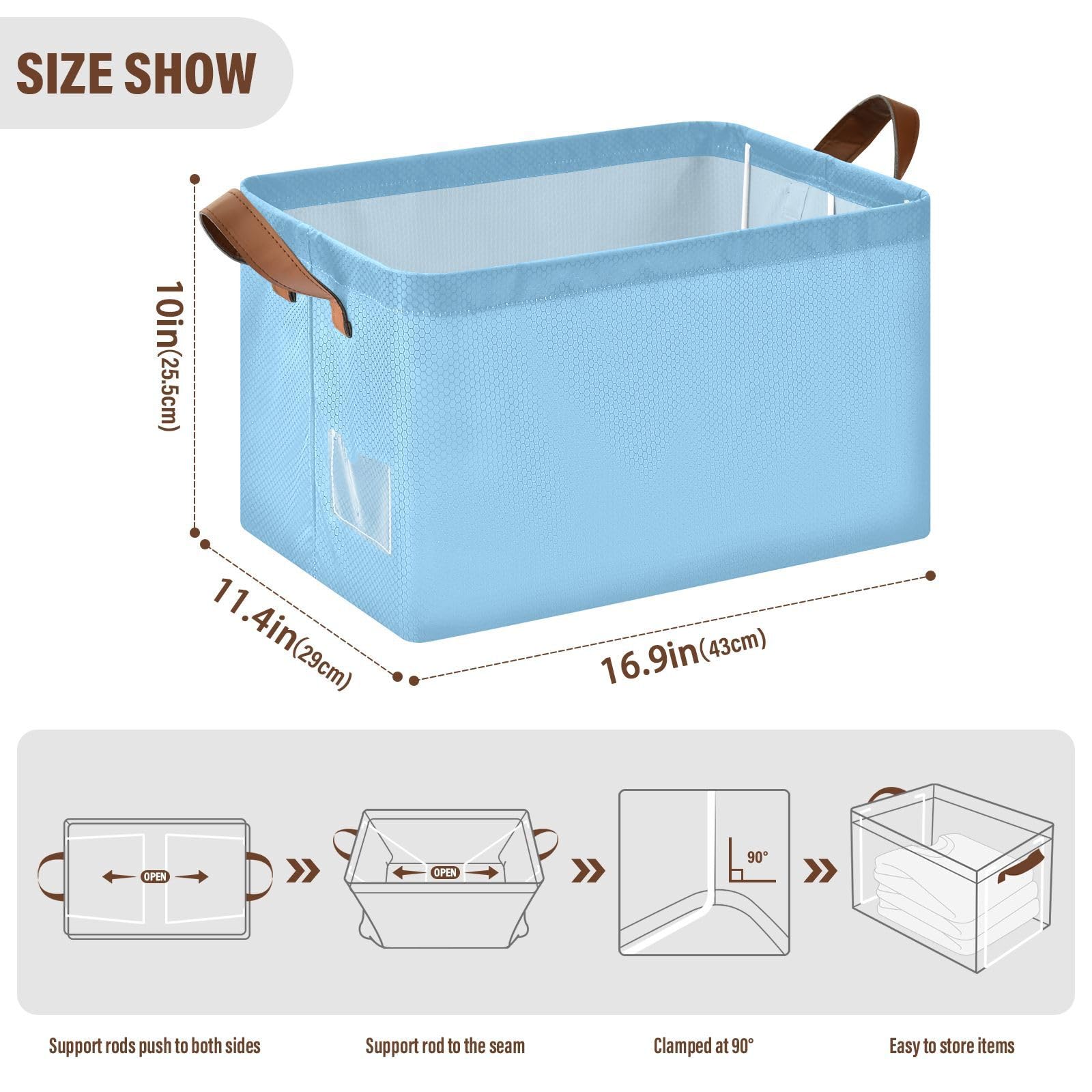 GAIGEO Light Sky Blue Foldable Storage Basket - 43x29x25.5cm Closet Organizer for Clothes, Toys & Home Organization | Perfect for Bedroom, Nursery & Laundry Room Storage Solutions