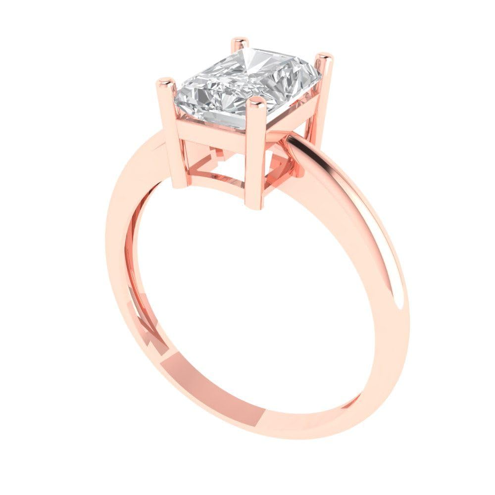 1.75ct Radiant Cut Genuine Clear Simulated Diamond Ring - 18K Rose Gold Solitaire Engagement, Wedding, Anniversary Jewelry Gift for Her - Perfect for Proposals, Bridal Sets & Special Occasions