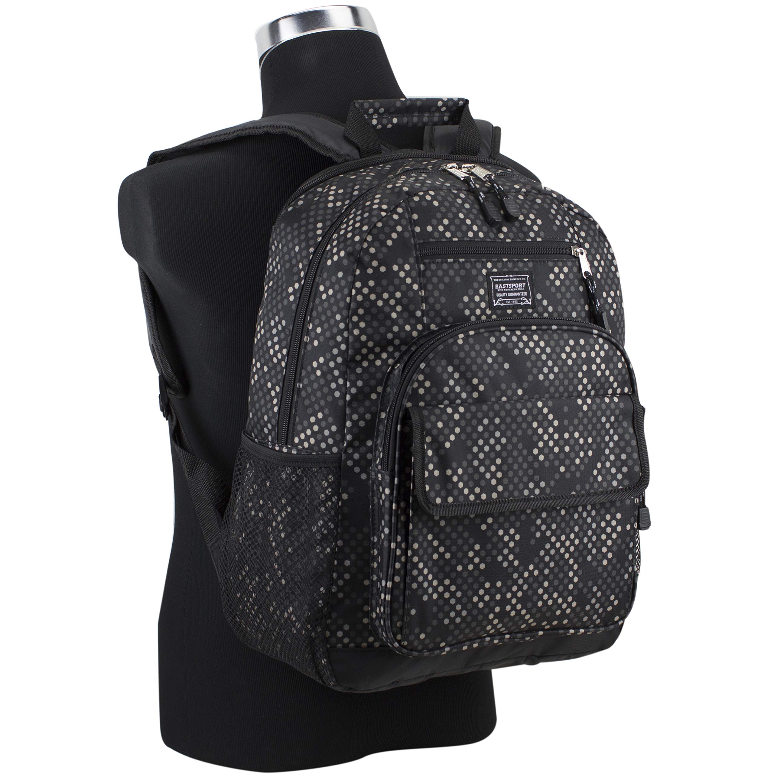 **EastSport Travel Laptop Backpack - Large Carry-On Weekender Bag for Work, Gym & Hiking - Black Hexagon Dotted Print - Perfect for Business Trips, Commuting & Outdoor Adventures**