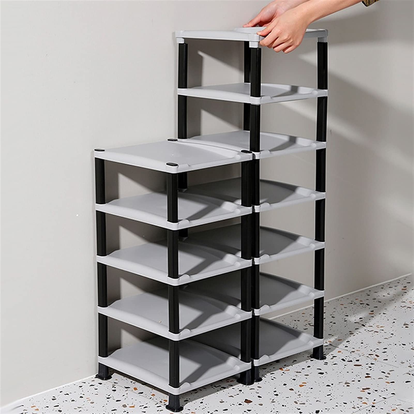 Stackable 5-Layer Shoe Cabinet - DIY Assembled Space-Saving Shoe Organizer Shelf for Home, Dorm & Closet Storage - Dustproof Shoe Rack (Black) | Perfect for Small Spaces & Entryway Organization