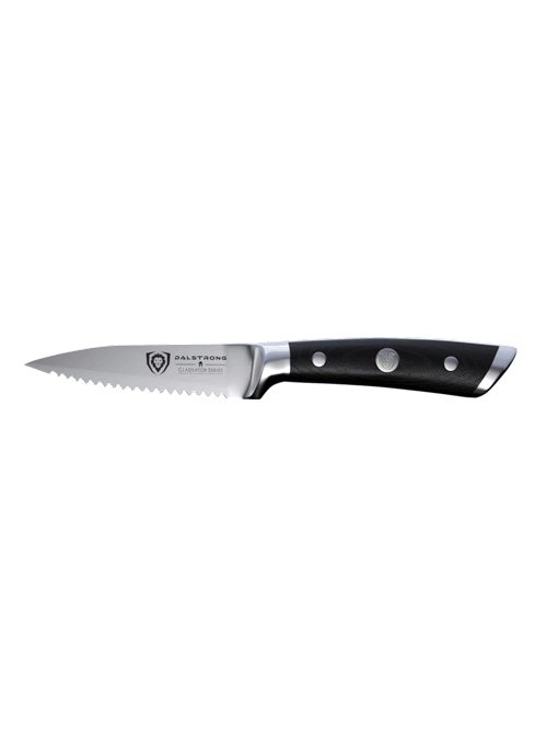 Premium Serrated Paring Knife 3.75 Inch - Professional Gladiator Series Kitchen Knife | NSF Certified | Razor Sharp Stainless Steel Blade | Perfect for Peeling, Slicing Fruits & Vegetables | Dalstrong ©