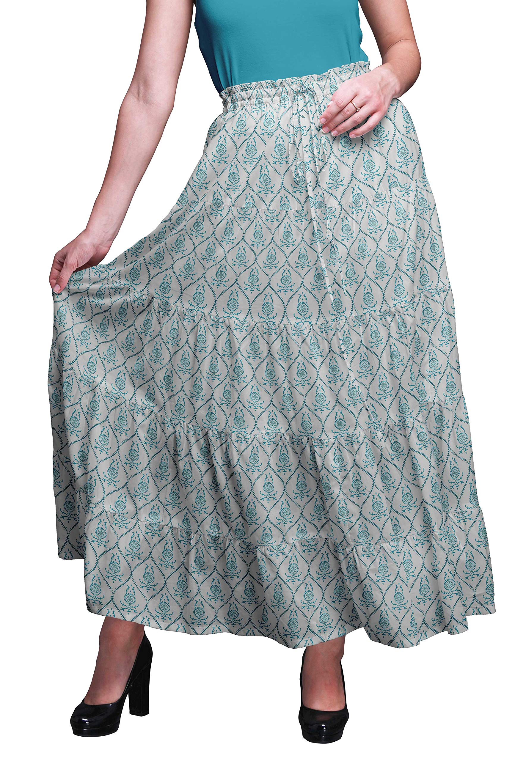 Bimba Printed Long 5-Tier Cotton Skirt for Women - Boho Maxi Skirt with Floral Design | Perfect for Beach, Vacation & Summer Outfits
