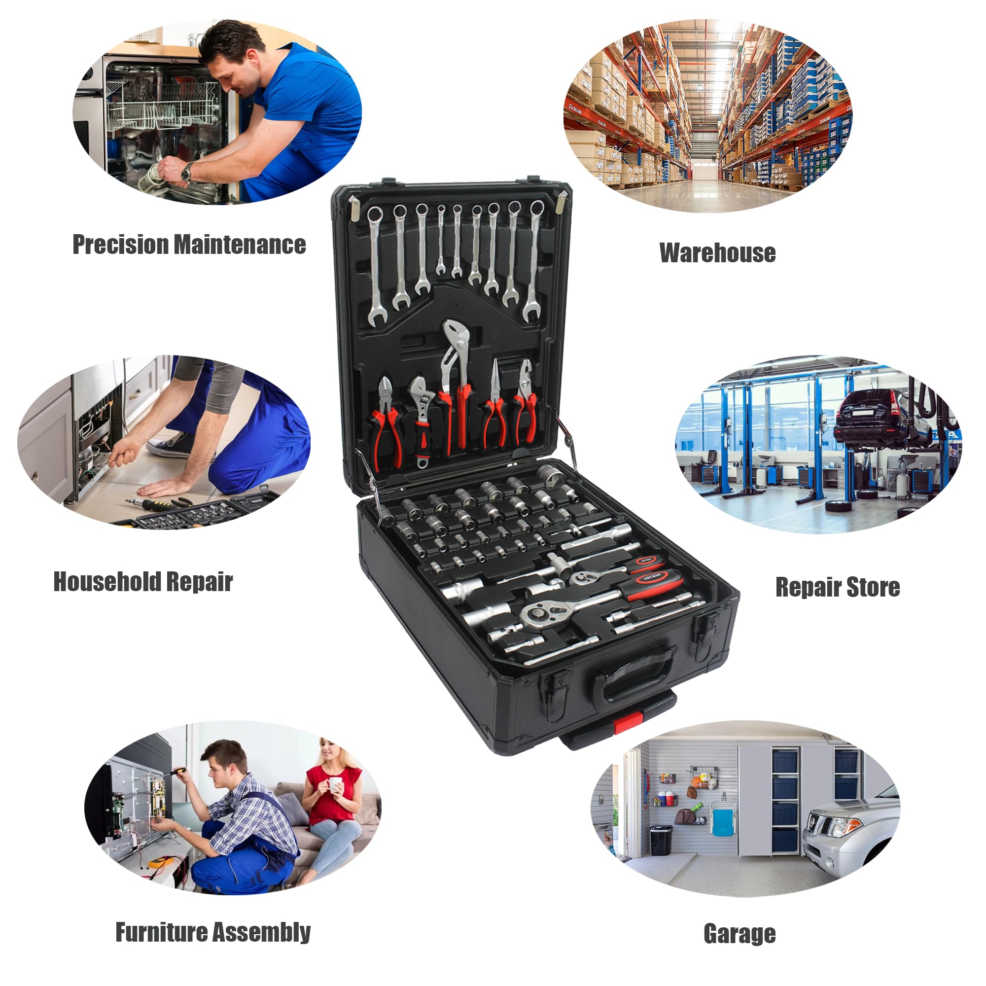 899-Piece Household & Auto Repair Tool Kit with Rolling Tool Box - Complete Mechanic Tool Set for Home, Garage & DIY Projects - Black