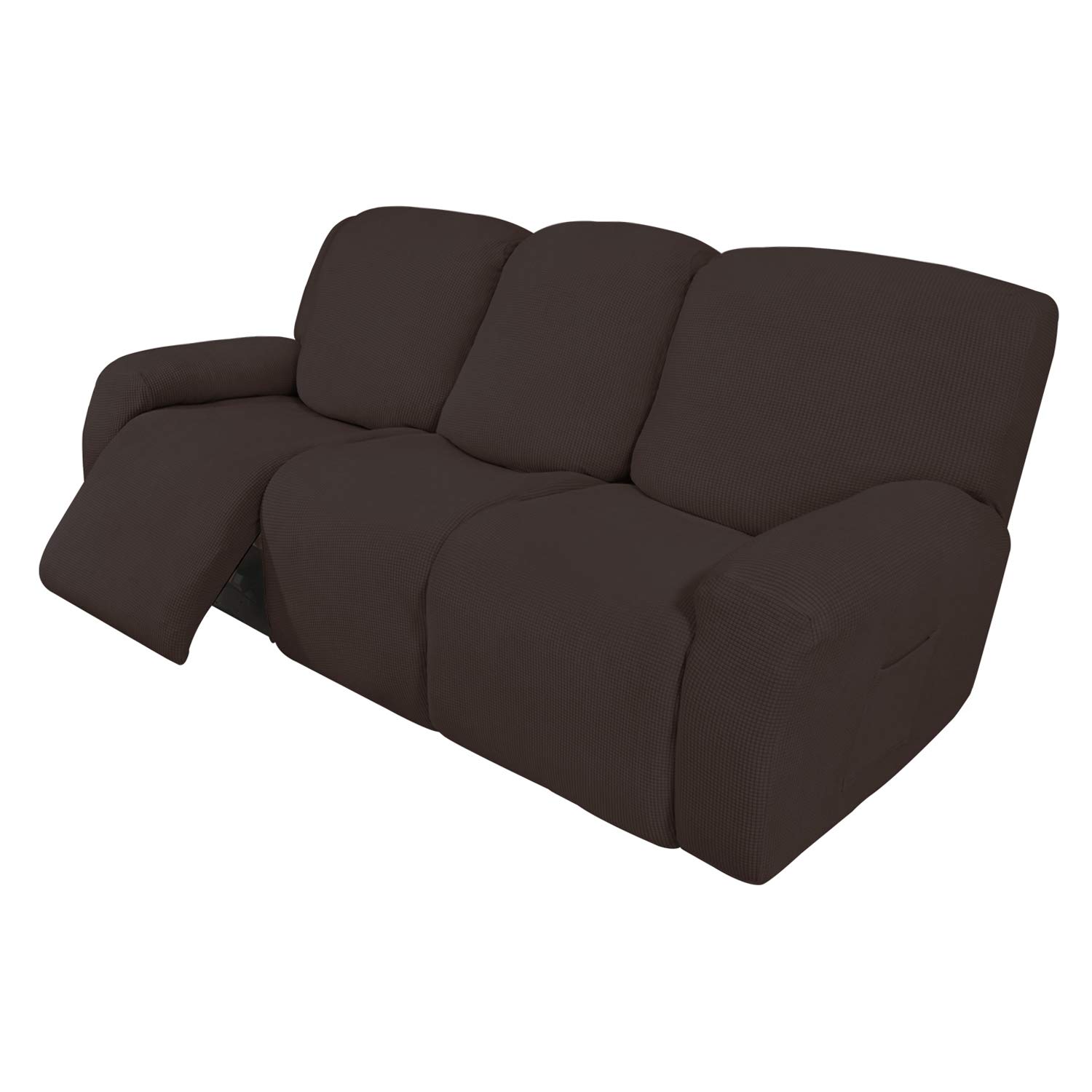 8-Piece Recliner Sofa Slipcover Set - Stretchable Jacquard Fabric with Elastic Bottom - Chocolate Checkered Design - Furniture Protector for Couches, Chairs & Recliners - Perfect for Homes with Kids, Pets or High-Traffic Areas
