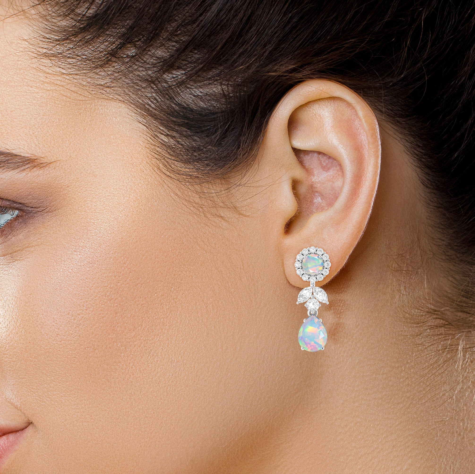 White Fire Dual Opal Drop and Stud Earrings for Women – Elegant Sterling Silver Dangle Earrings for Party, Wedding & Everyday Wear