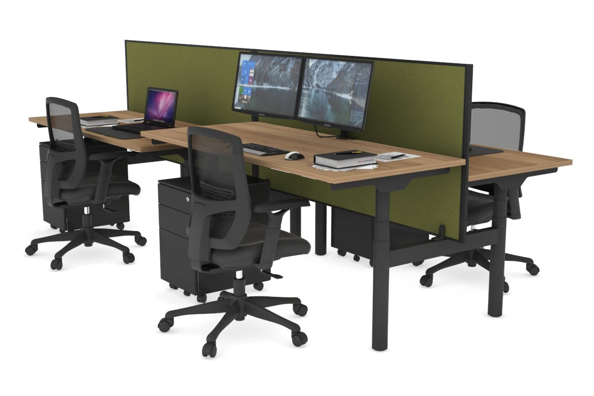 Flexi Premium Height Adjustable 4-Person H Bench Workstation - Black Frame [1600L x 700W] - Ideal for Office, Coworking Space & Home Office Setup