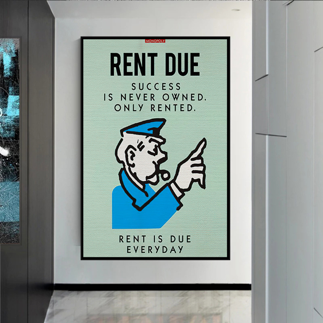 Alec Monopoly Rent Due Playing Card Canvas Wall Art - Pop Culture Home Decor for Living Room, Bedroom & Office