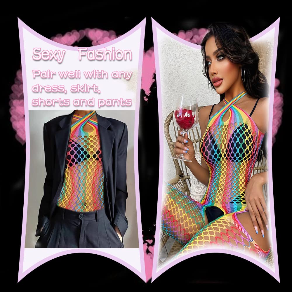 JRD&BS WINL Women's Sexy Fishnet Lingerie Set - Halter Chemise Babydoll with Stockings & Bodysuit | Stretchy Lace Nightwear for Romantic Occasions & Boudoir Photography