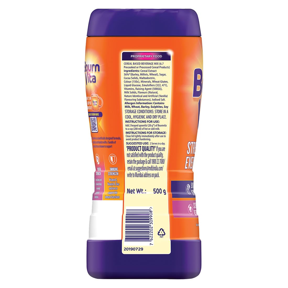 Bournvita Chocolate Nutrition Drink Powder - 500g Jar | Rich in Vitamins & Minerals | Perfect for Breakfast, Post-Workout & Kids' Nutrition