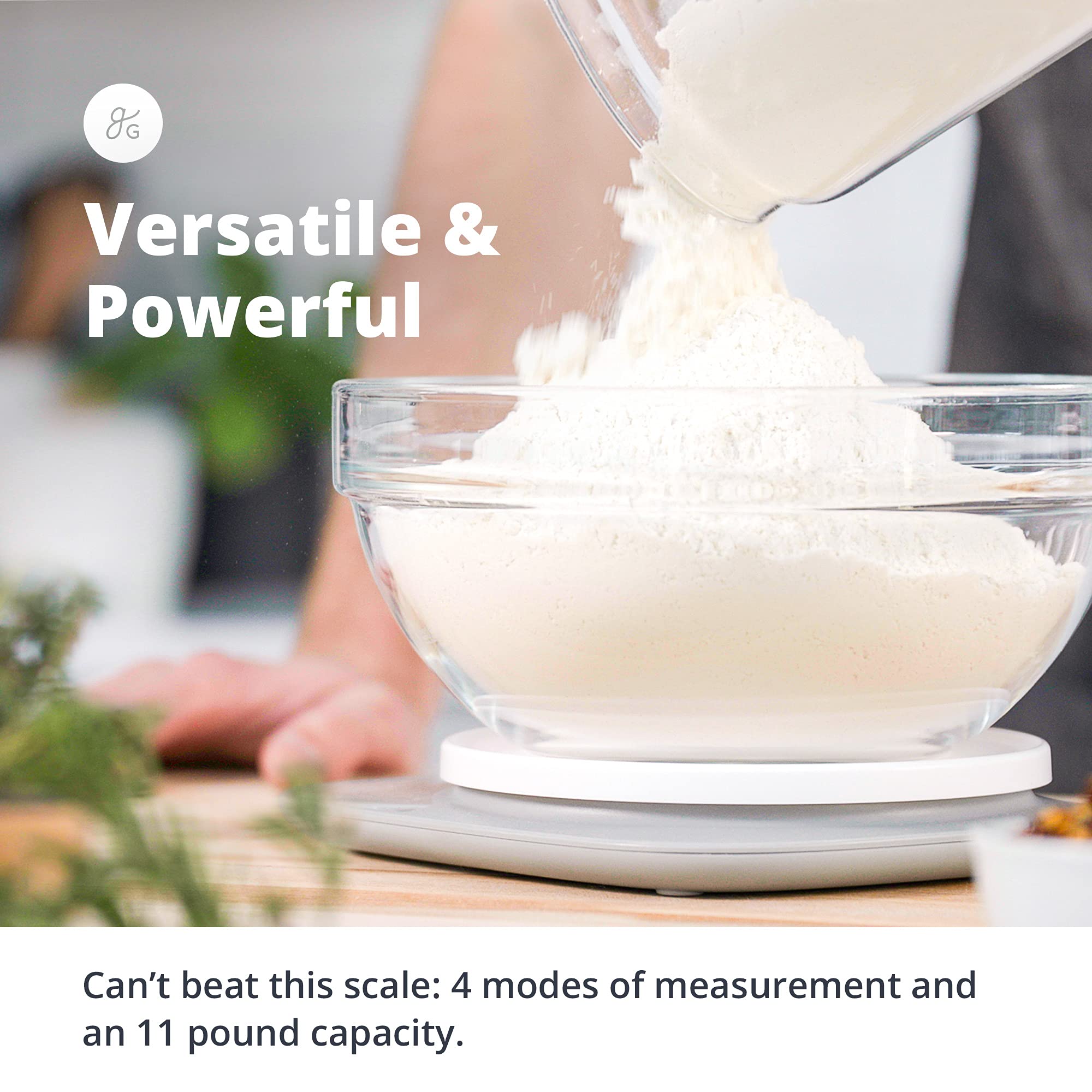 Greater Goods Digital Kitchen Scale with LCD Display - Accurate Weighing in Grams & Ounces, 11 lbs Capacity, Battery Included, Compact & Stylish Grey Design - Perfect for Baking, Cooking, and Meal Prep