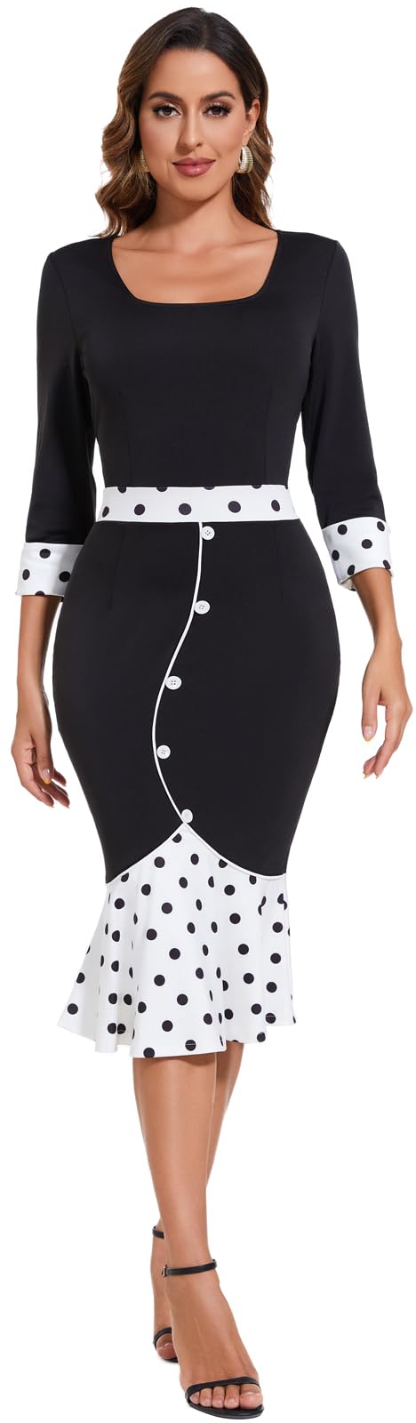 Elegant Women's Business Work Midi Dress - Bodycon Fishtail Formal Dress for Wedding Guest, Church & Office Wear | Perfect for Business Meetings, Cocktail Parties & Special Occasions