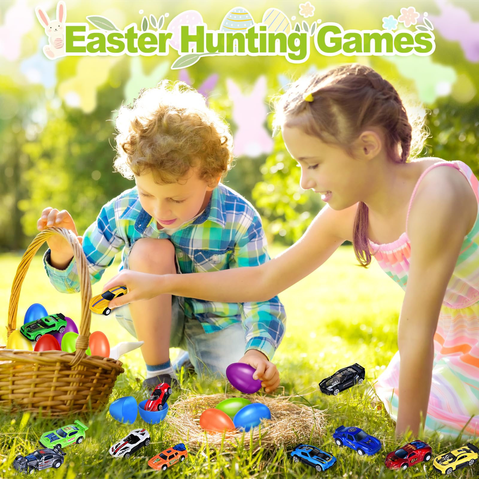 12-Pack Prefilled Easter Eggs with Die-Cast Toy Cars Inside - Fun Easter Basket Stuffers for Kids, Easter Egg Hunt Prizes & Party Favors - Perfect for Easter Games, Classroom Rewards & Holiday Celebrations