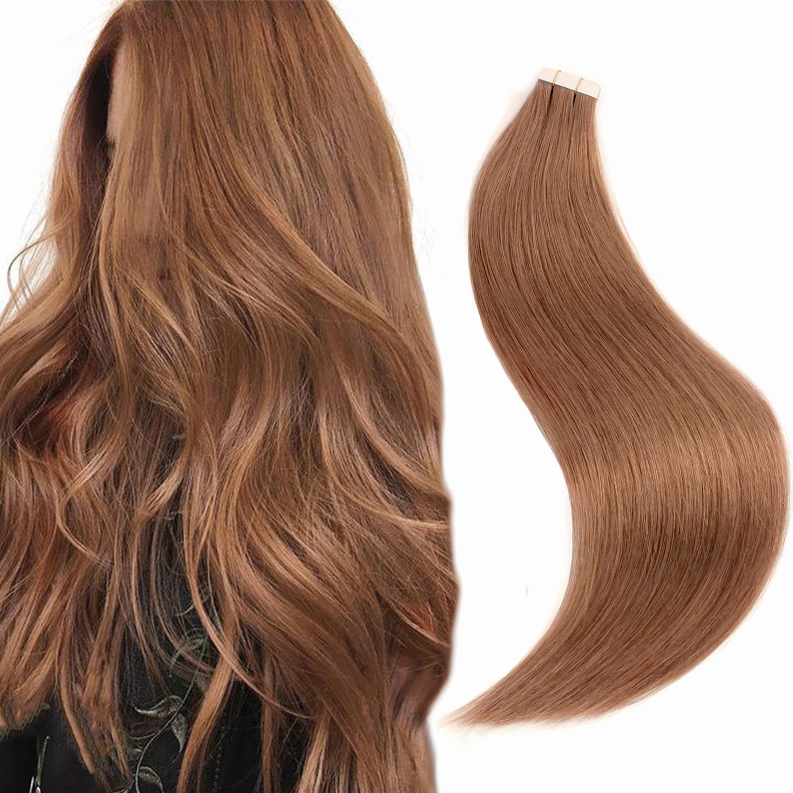 Sixstarhair 18 Inch Tape In Hair Extensions - Thick Full Red Brown Remy Human Hair, Silky Straight for Natural Look | Perfect for Parties, Weddings & Daily Styling