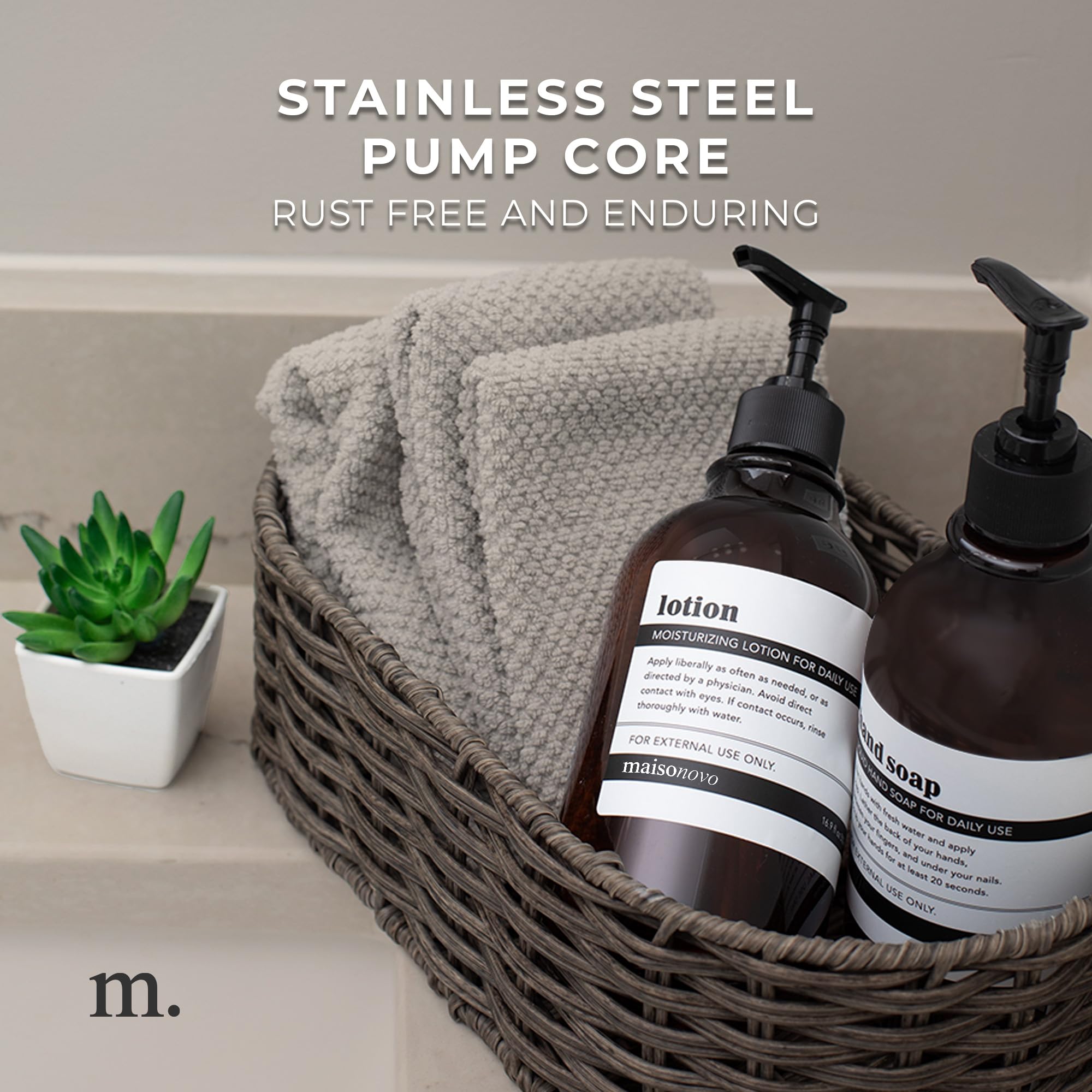 Refillable Shampoo and Conditioner Bottles Set of 3 - 16.9oz Amber Plastic Bottles with Black Pumps for Salon, Travel & Home Use - Eco-Friendly Hair Care Containers