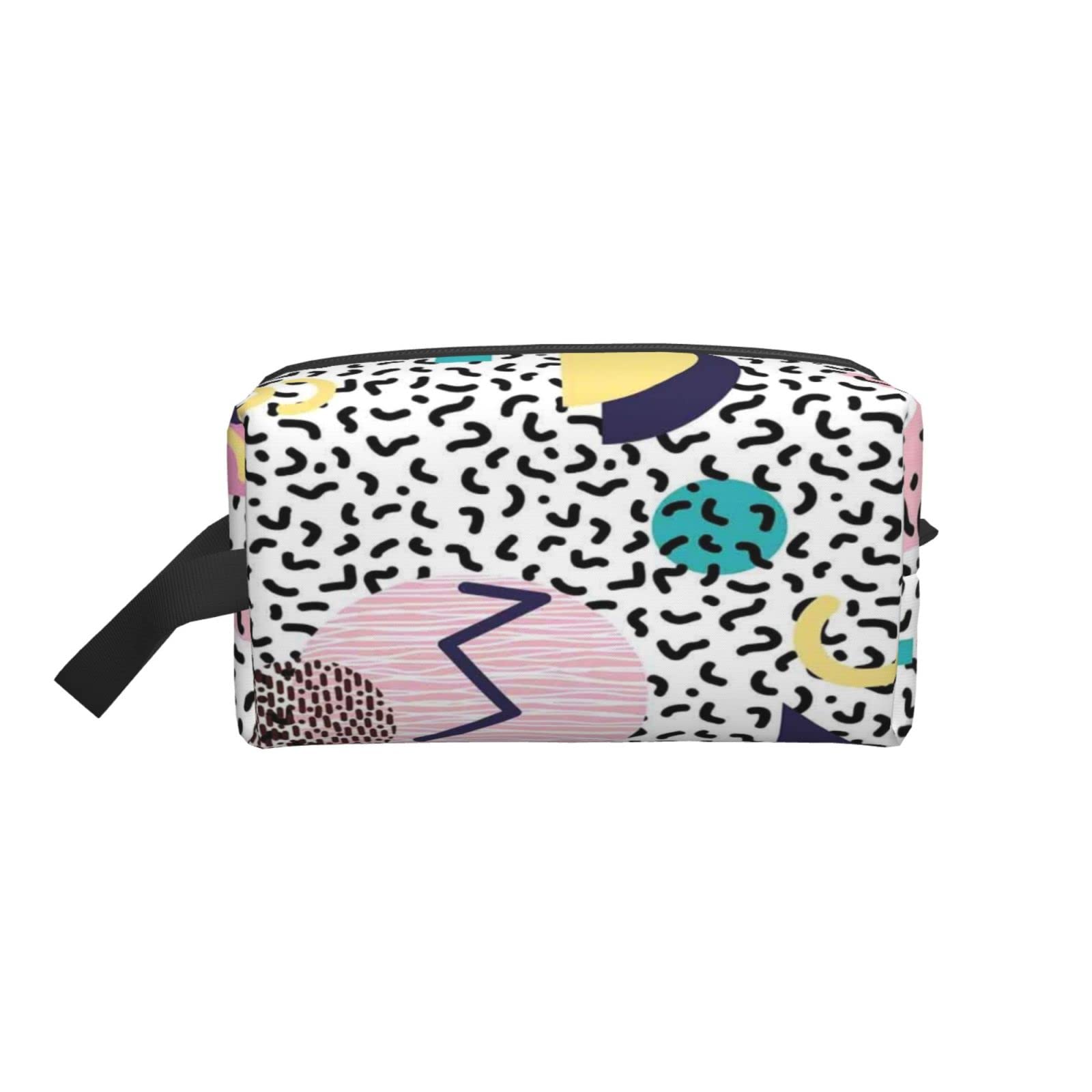 Retro 90s Geometric Print Women's Makeup Bag - Waterproof Multipurpose Toiletry Pouch for Cosmetics, Travel & Gym | Vintage Style Cosmetic Organizer for Everyday Use, Vacation & Gift Giving
