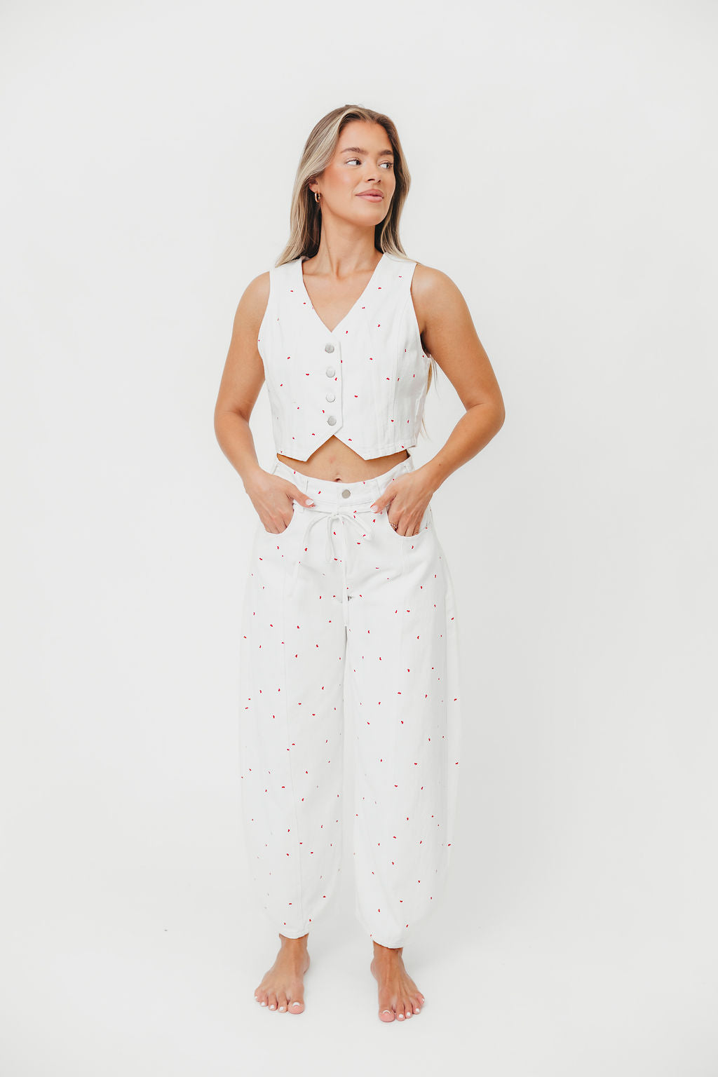 Parton Mini Bow Print Waist Tie Detail Washed Barrel Jeans in Off White | Vintage High Waisted Denim Pants for Women | Perfect for Casual Outfits, Date Nights & Street Style Fashion