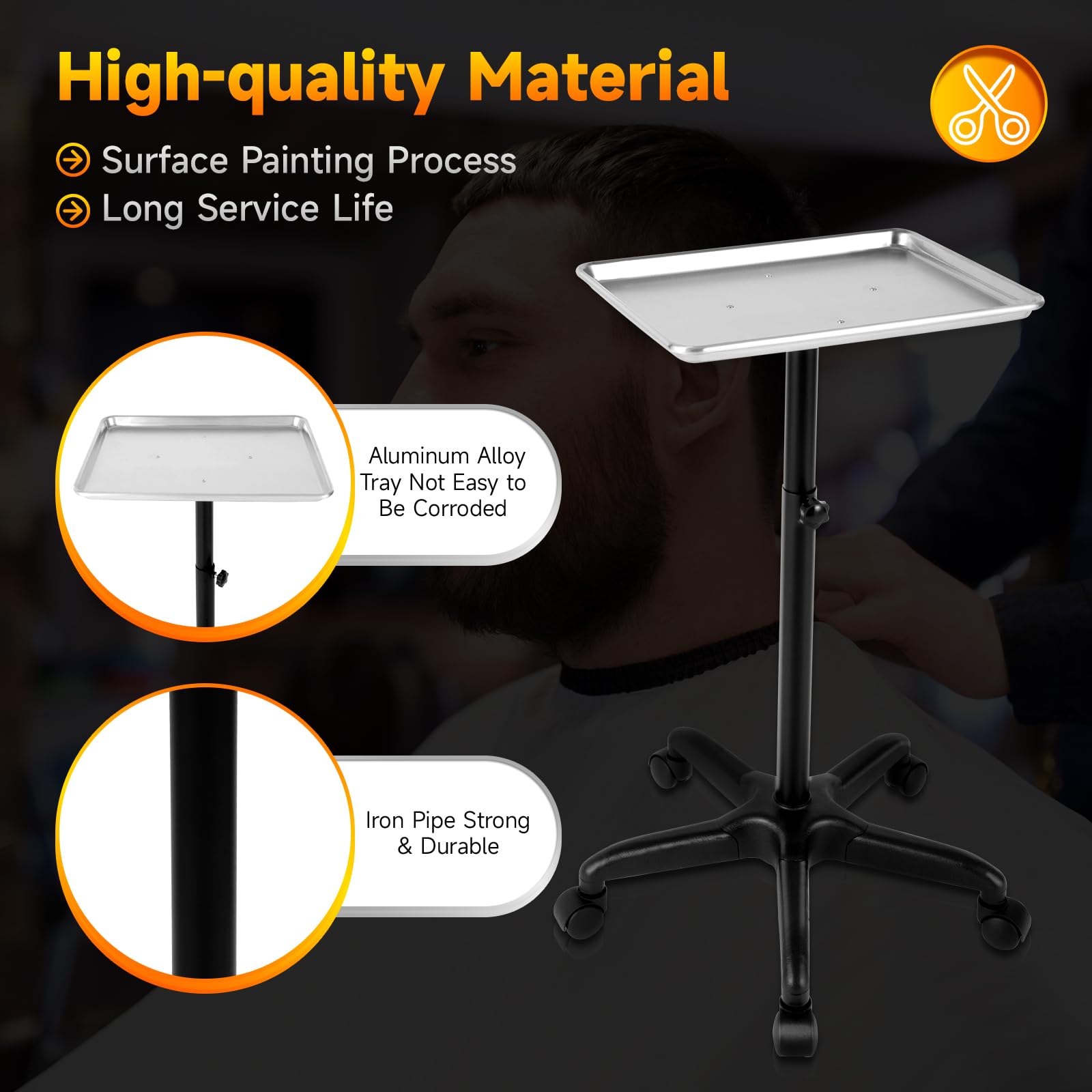 Professional Adjustable Height Aluminum Salon Tattoo Tray Cart - Salon Trolley & Chemical Rolling Tray for Clinics, Spas, Tattoo Parlors - Medical Equipment with Durable Silver Finish - Perfect for Tattoo Artists, Beauty Salons & Medical Procedures