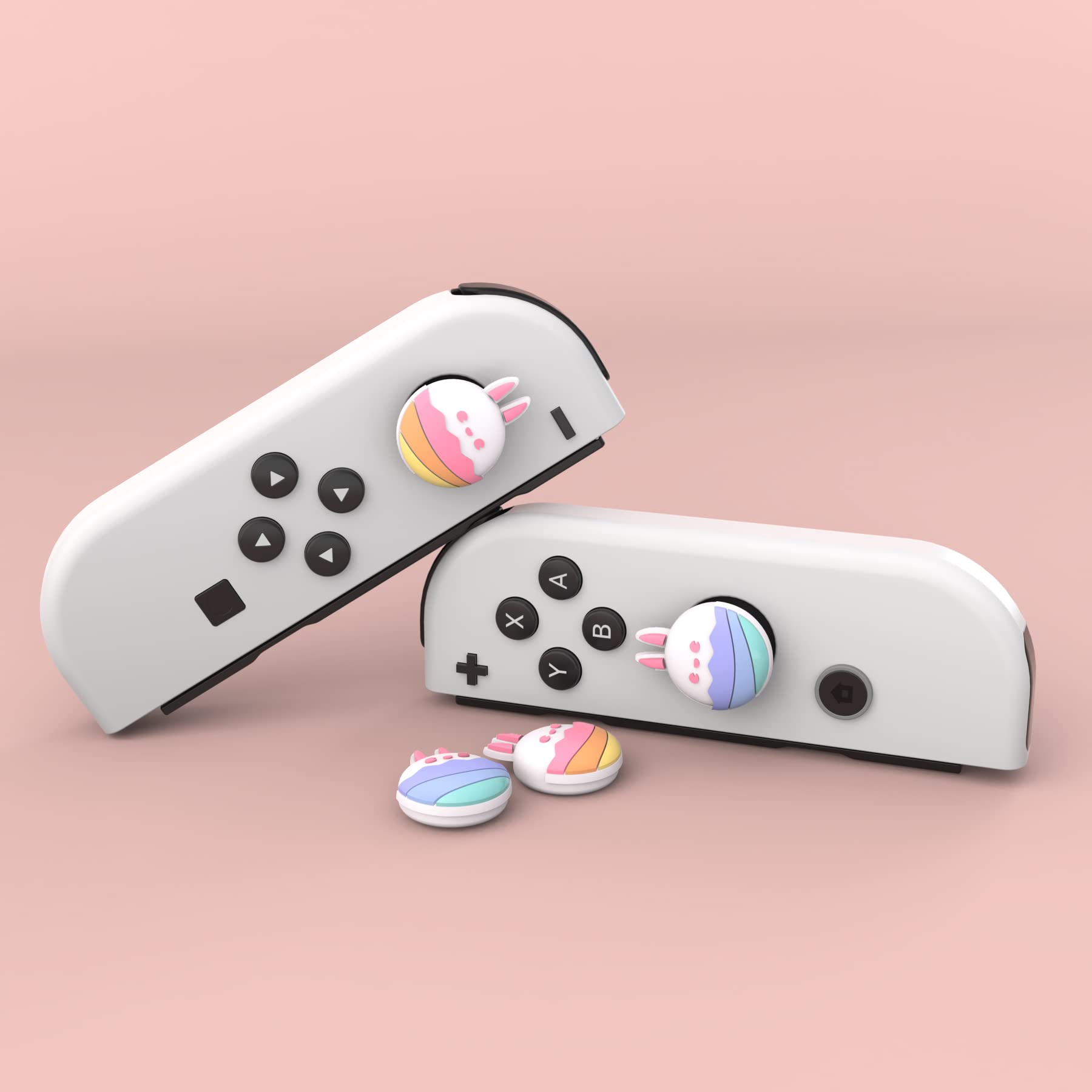 PlayVital Joystick Caps for Nintendo Switch, Switch Lite & Switch OLED - Comfortable Thumb Grip Covers for Enhanced Gaming Control (Easter Bunny Design) - Perfect for Long Gaming Sessions, Travel & Handheld Play