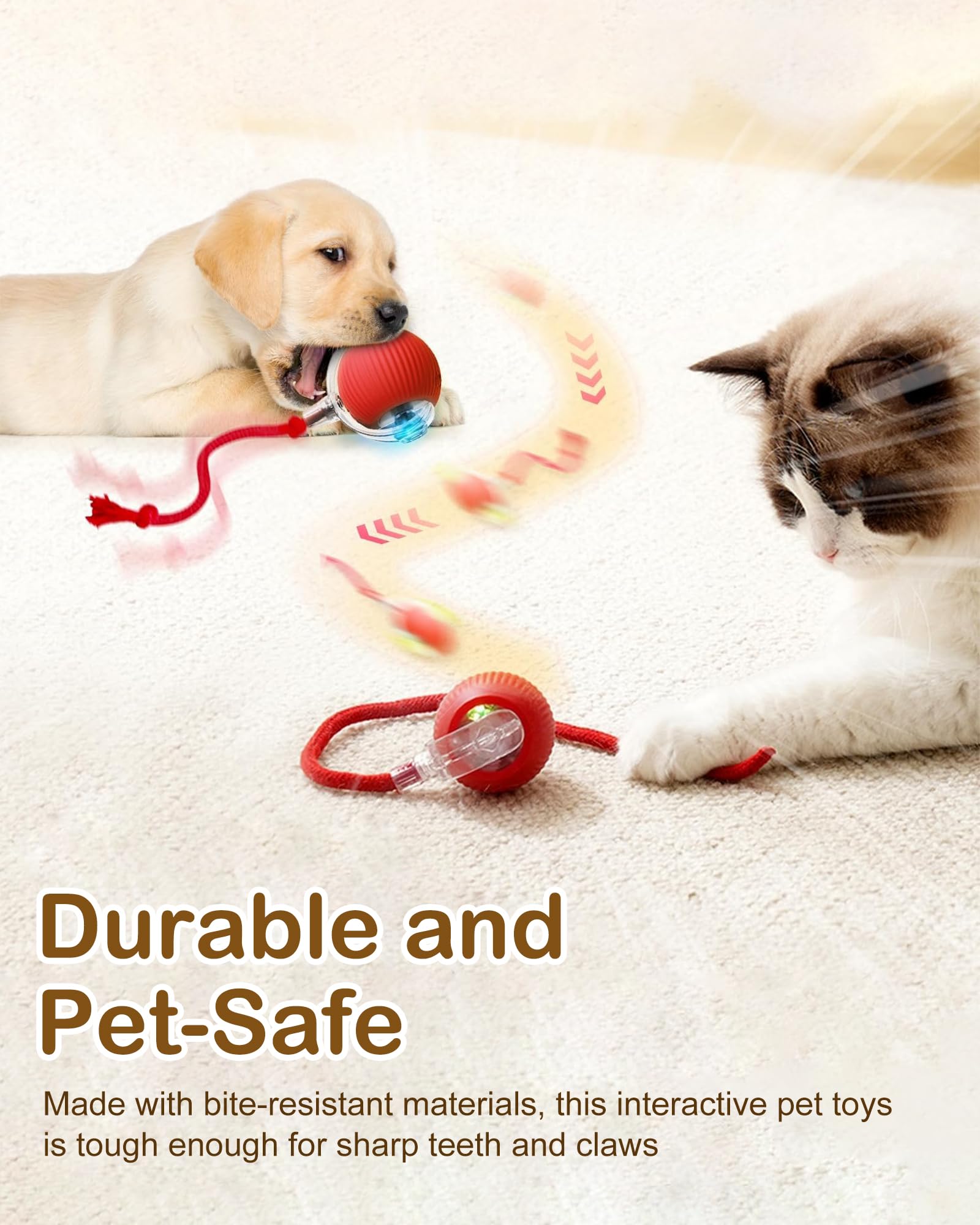 2025 Upgraded Smart Self-Rolling Electric Interactive Cat & Dog Ball Toy - Red - Fun Indoor Play for Bored Adult Cats & Kittens - Perfect for Exercise & Mental Stimulation
