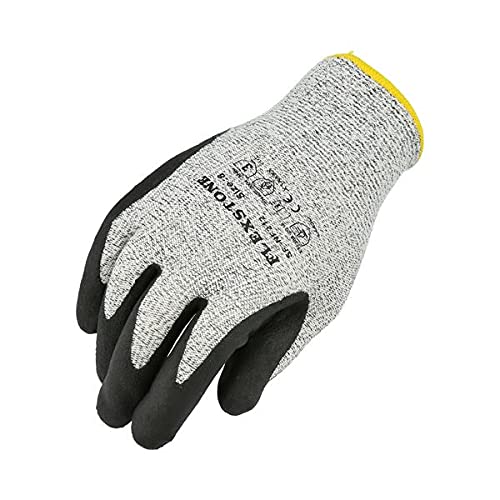 MMBM Cut Resistant Gloves Level 3 - Grey/Black Nitrile Dipped Safety Work Gloves with Textured Finish for Kitchen, Construction & Industrial Use