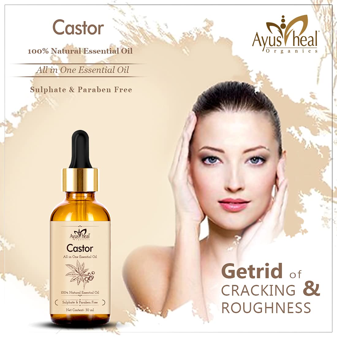 Ayusheal 100% Pure Cold Pressed Castor Oil for Hair Growth, Skin Care & Nail Strength - 30ml Natural Treatment - No Mineral Oil or Silicones - Perfect for Hair Masks, Eyelash Growth & Dry Skin Hydration