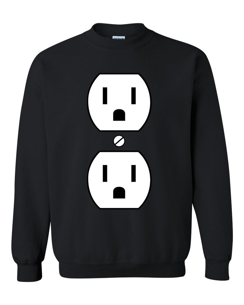 Funny Humor DT Novelty Crewneck Sweatshirt - City Shirts Plug Outlet Face Party Costume - Perfect for Halloween, Cosplay, and Themed Parties