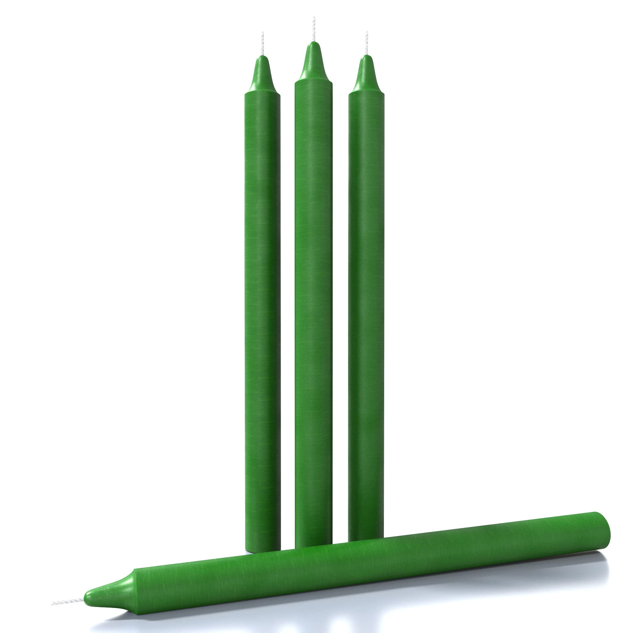 Premium 12-Inch Green Taper Candles - Pack of 4 Unscented Dripless Dinner Candles | Slow Burning Smokeless Candlesticks for Romantic Dinners, Wedding Decor & Holiday Centerpieces