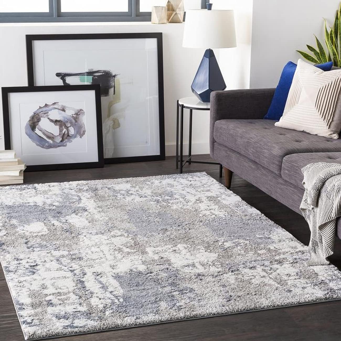 Mark&Day Modern Denim Area Rug 4x6 - Blue & Grey Washable Carpet for Living Room, Bedroom, Kitchen - Soft & Durable 3'11