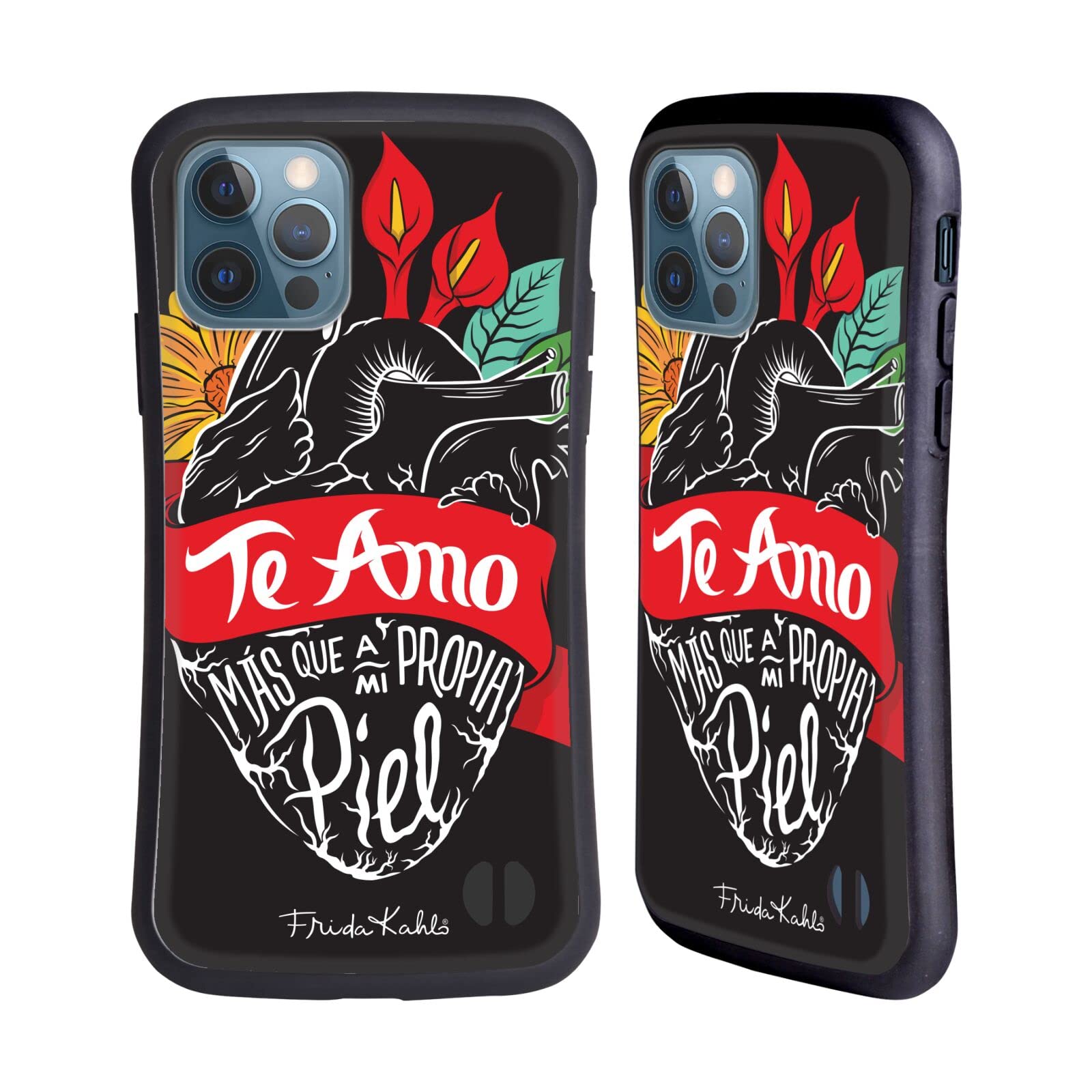 Officially Licensed Frida Kahlo Heart Typography Hybrid Phone Case for Apple iPhone 12/12 Pro - Artistic Protection for Everyday Use & Special Occasions