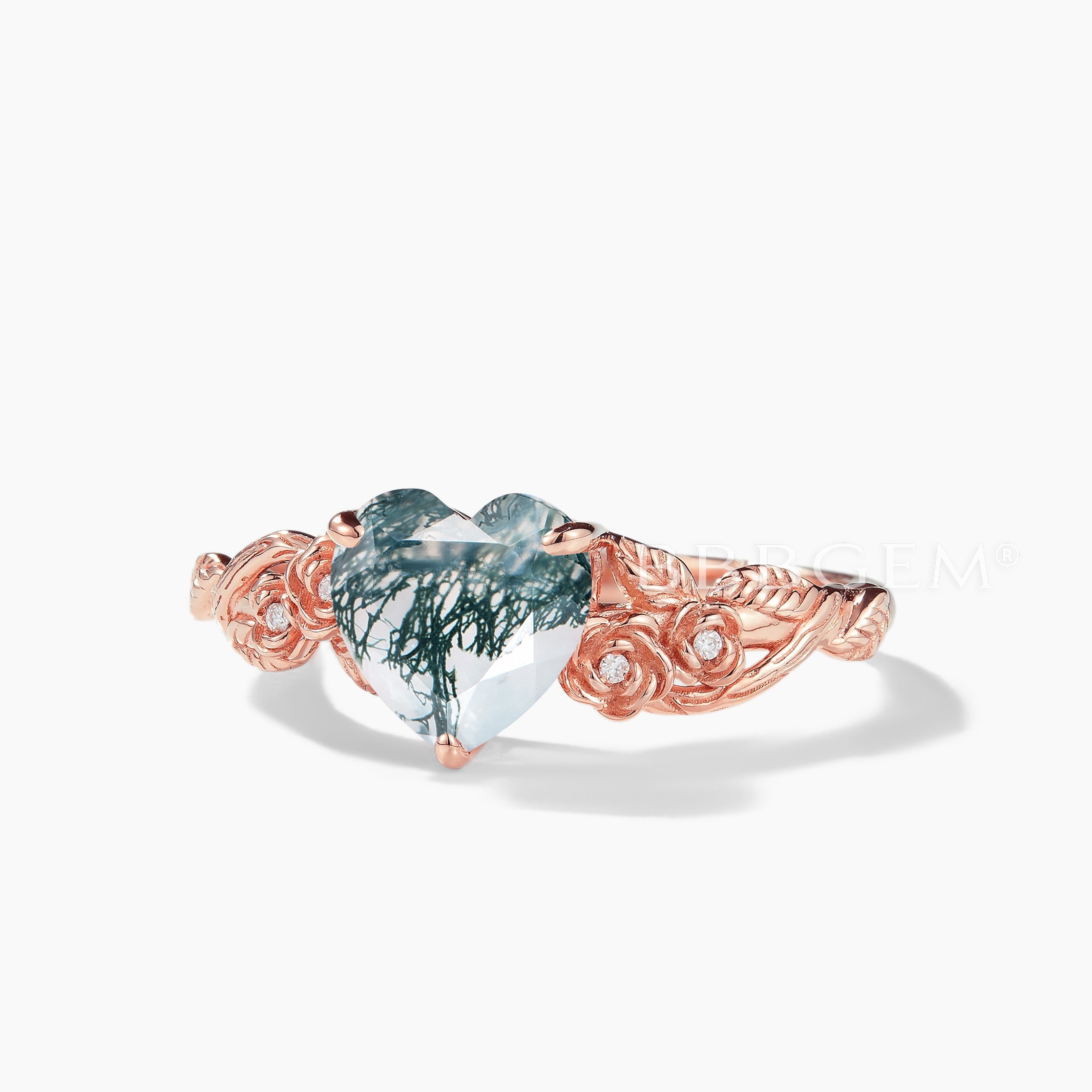 Natural Moss Agate Heart Cut Diamond Flower Engagement Ring for Women - Perfect for Proposals, Anniversaries & Romantic Occasions