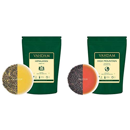 VAHDAM, Himalayan Green Tea (9oz, 100+ Cups) & High Mountain Oolong Tea (250+ Cups) - 100% Natural Weight Loss Tea with Powerful Antioxidants | Brew Hot Tea, Iced Tea or Kombucha | Perfect for Detox, Energy Boost & Relaxation at Home or Office