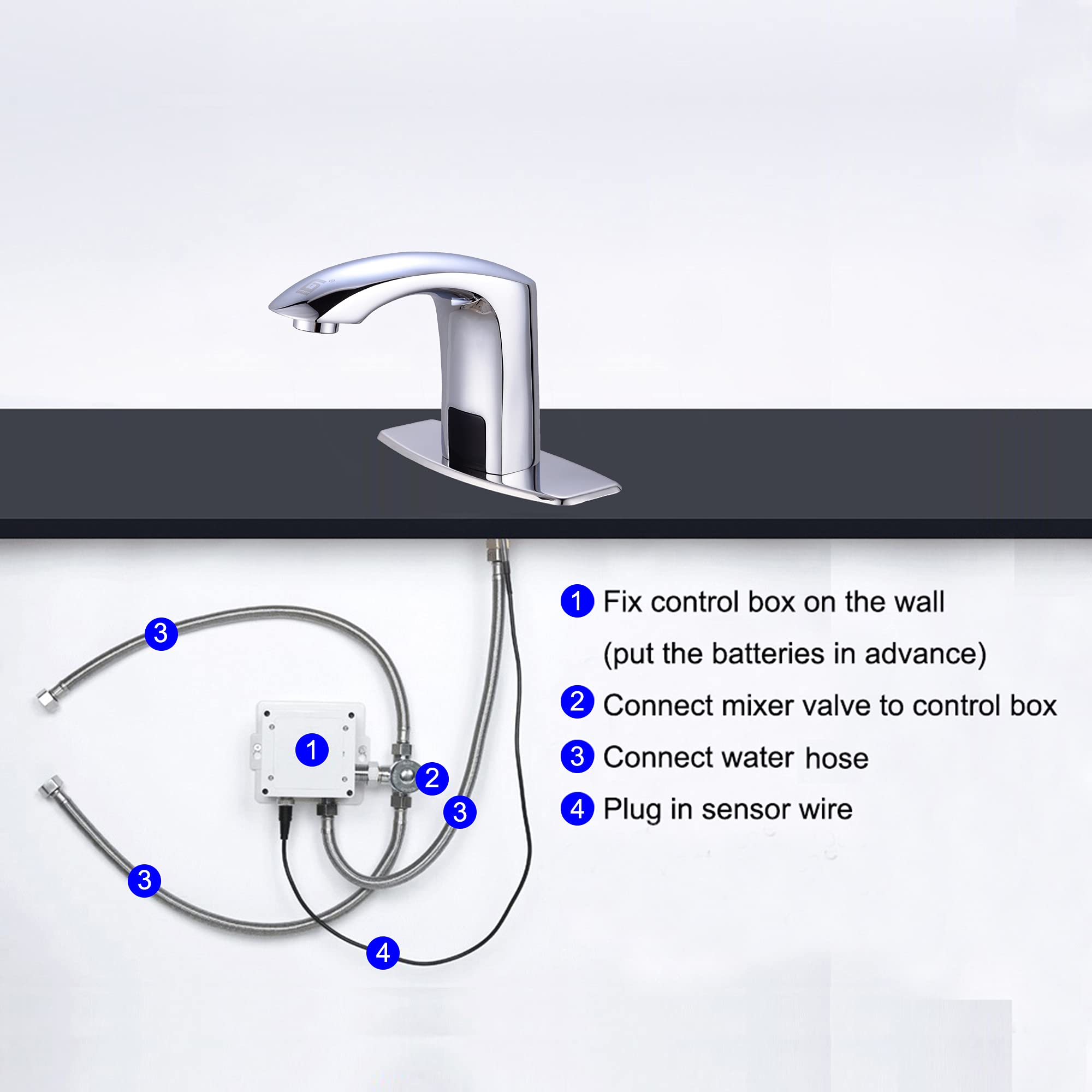 Automatic Touchless Bathroom Sink Faucet - Motion Sensor Hands-Free Mixer Tap with Temperature Control for Hot & Cold Water, Includes Mixing Valve & Cover Plate (FBA 2) - Perfect for Public Restrooms, Hospitals, and Hygienic Home Bathrooms