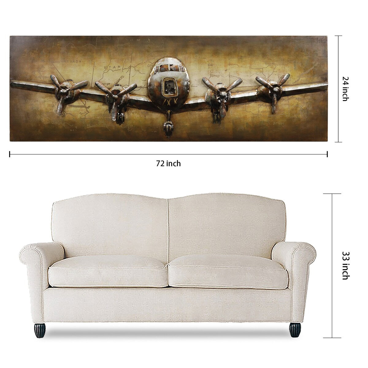 Hand-Painted 3D Airplane Mixed Media Wall Art Sculpture - Unique Home Decor for Living Room, Bedroom & Office